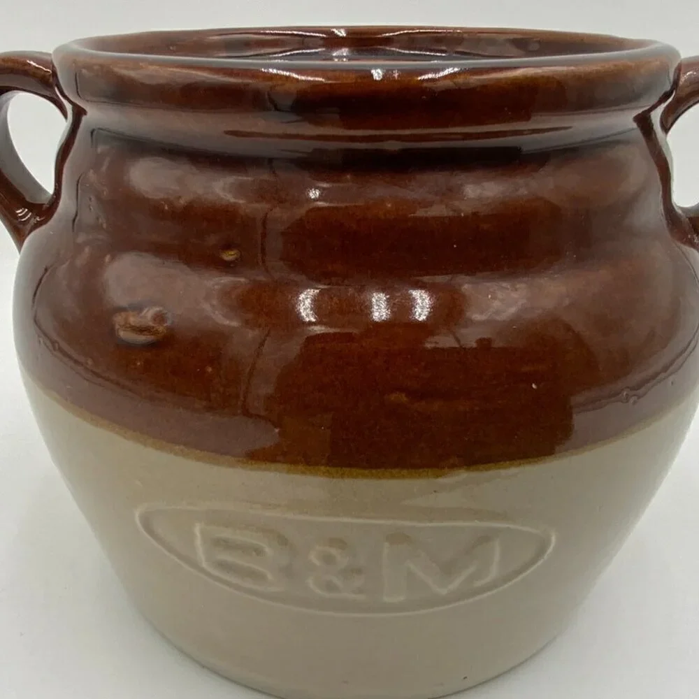 Vintage B & M Baked Beans Stoneware Bean Pot Only Brown Tan 0606 USA